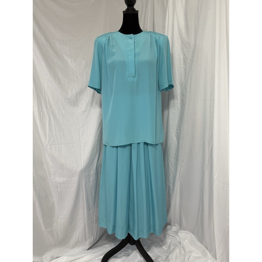 Doncaster Two Piece ‎  Skirt With Blouse Short Sleeve Blouse size 8 Teal